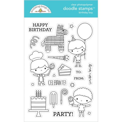 SET DEAL: Doodlebug Design - Birthday Boy Doodle Stamps + Metal Dies