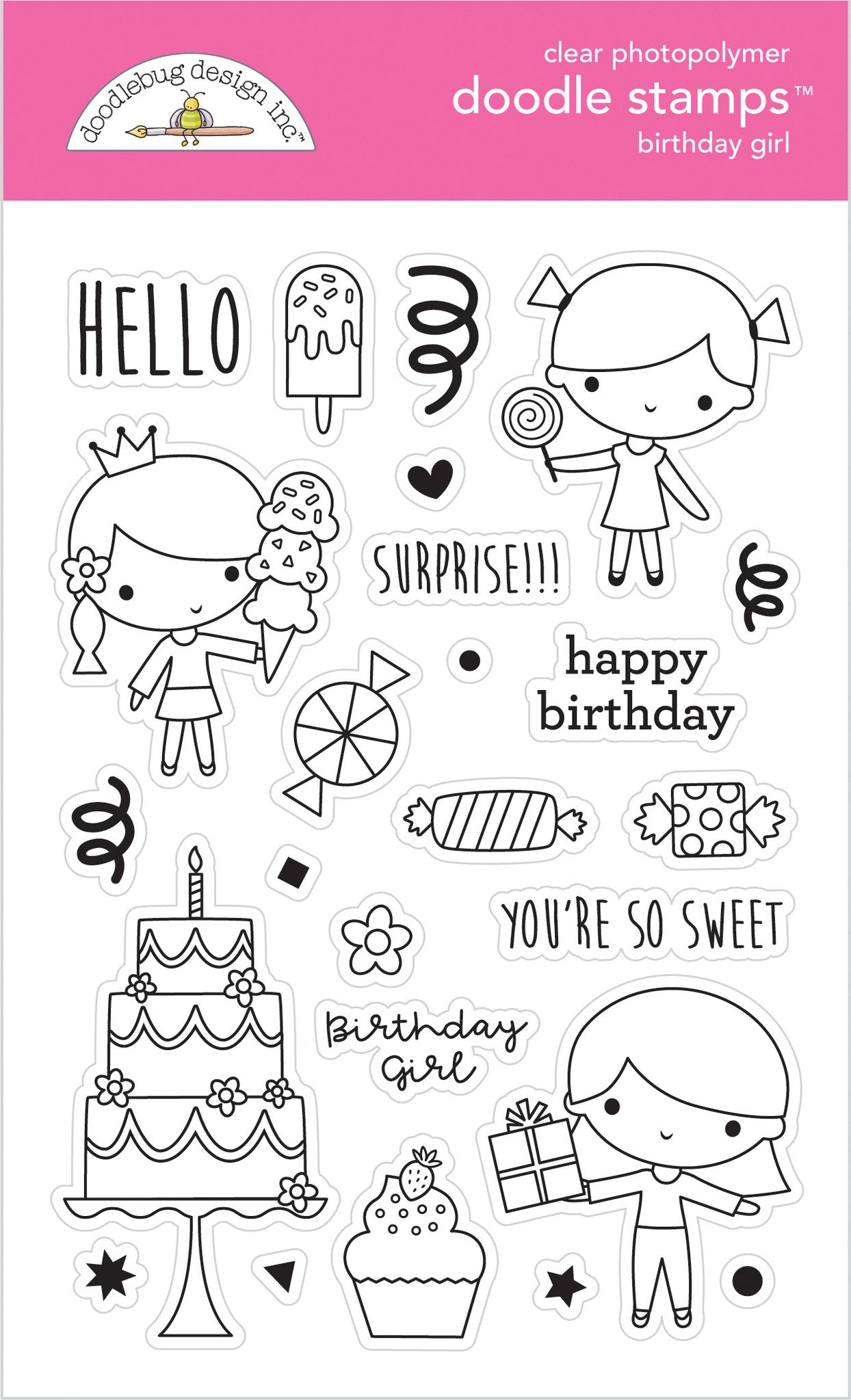 SET DEAL: Doodlebug Design - Birthday Girl Doodle Stamps + Metal Dies