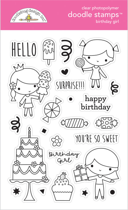 SET DEAL: Doodlebug Design - Birthday Girl Doodle Stamps + Metal Dies