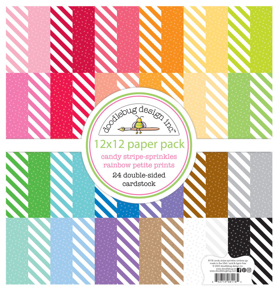 Doodlebug Design - Candy Stripe-Sprinkles Rainbow 12x12 Inch Petite Prints Pack