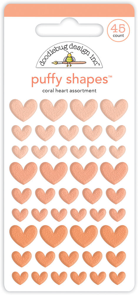 Doodlebug Design - Coral Heart Puffy Shapes