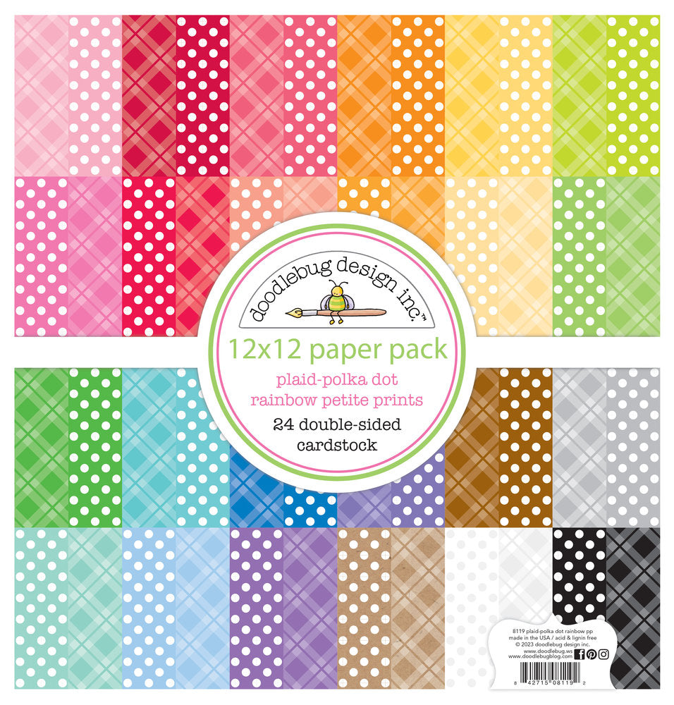 Doodlebug Design - Plaid-Polka Dot Rainbow 12x12 Inch Petite Prints Pack