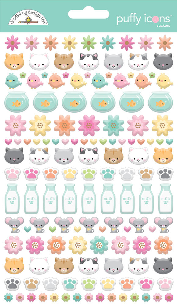 Doodlebug Design - Pretty Kitty Puffy Icons Stickers