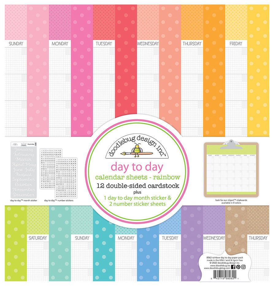 Doodlebug Design - Rainbow Day to Day Calendar Assortment Pack 12x12"