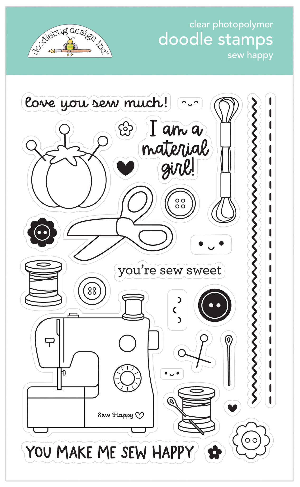 SET DEAL: Doodlebug Design - Sew Happy Doodle Stamps + Metal Dies