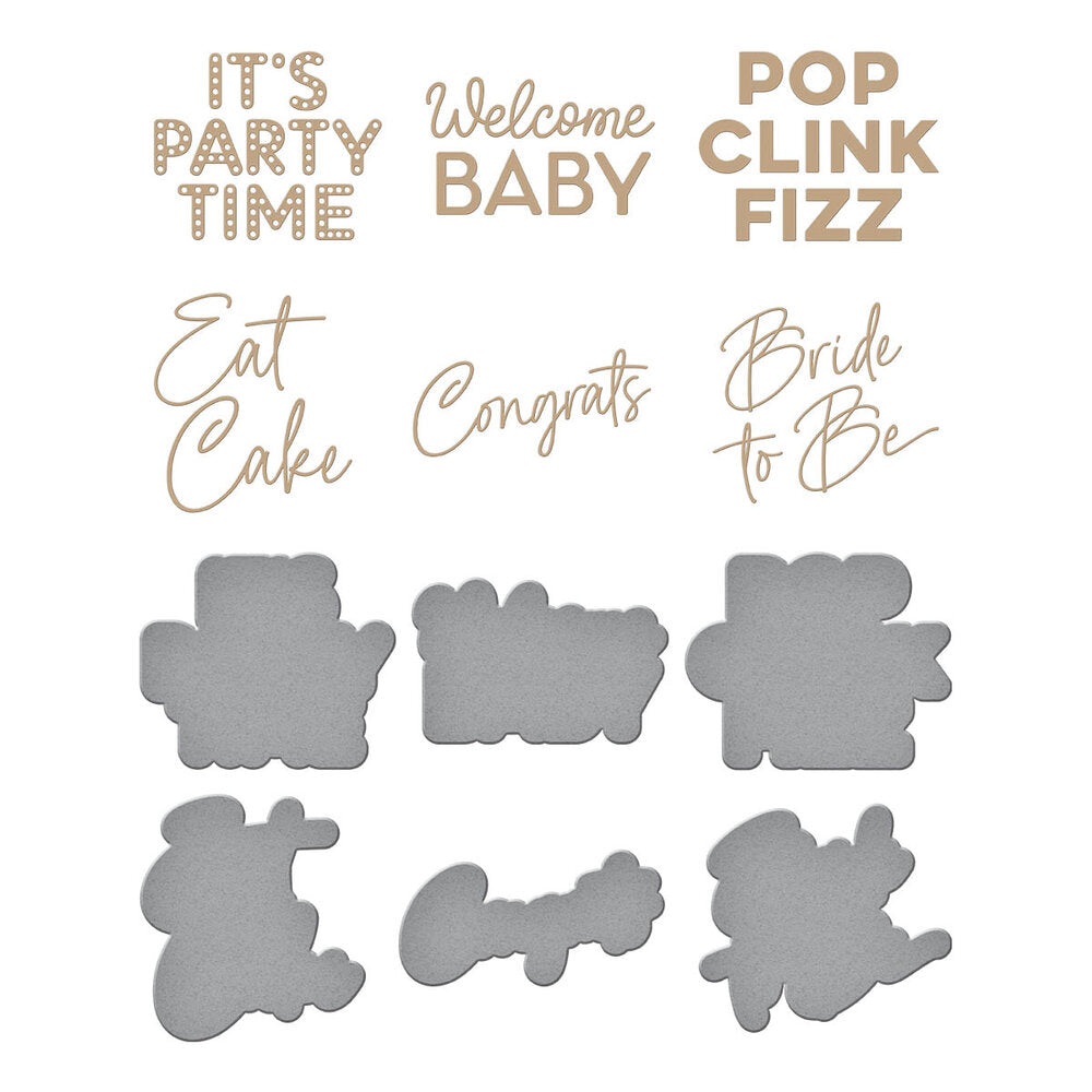 Spellbinders - It's My Party Glimmer Sentiments Hot Foil Plate & Die Set