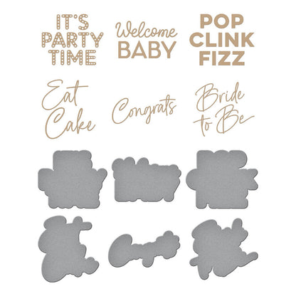 Spellbinders - It's My Party Glimmer Sentiments Hot Foil Plate & Die Set