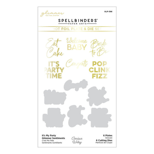 Spellbinders - It's My Party Glimmer Sentiments Hot Foil Plate & Die Set